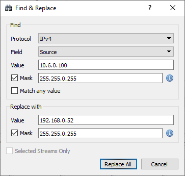 Flexible Find & Replace protocol fields using mask